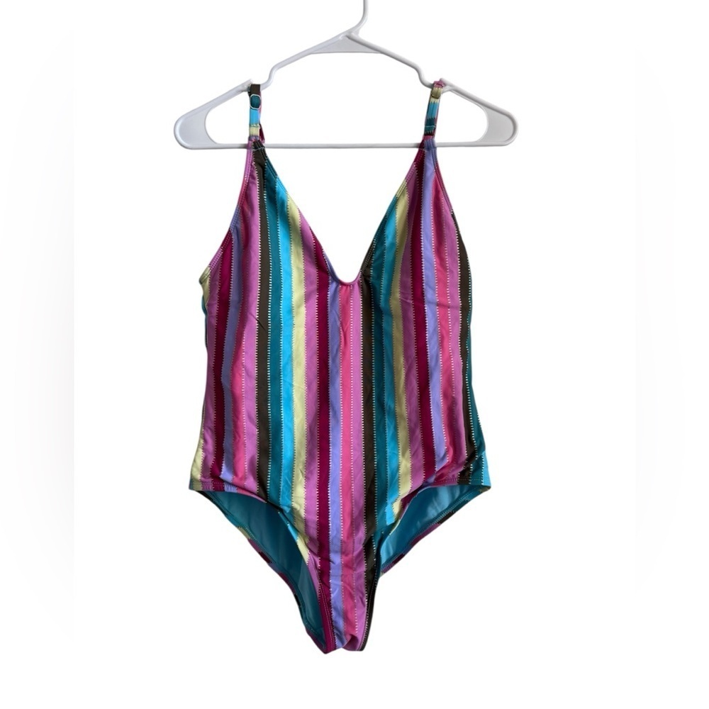Gibson + Latimer Multicolor Striped One-Piece Swimsuit